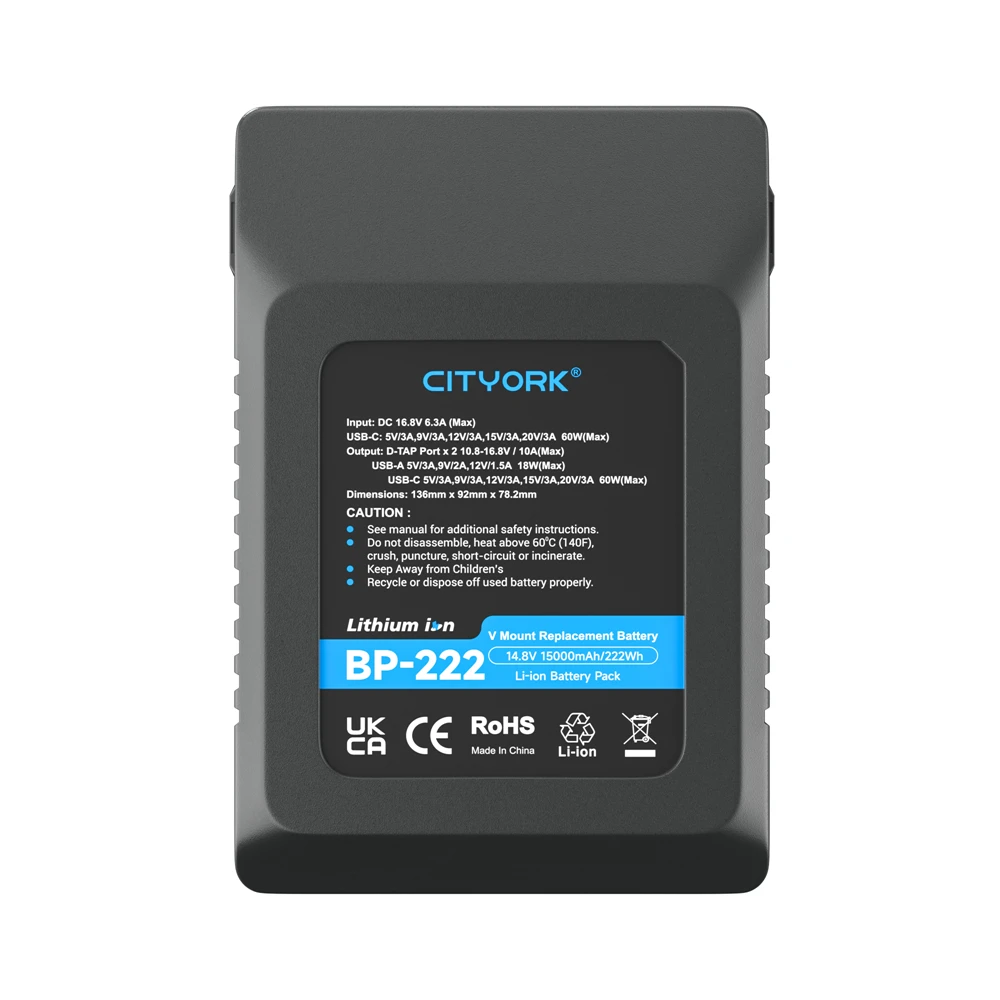 CITYORK V Mount/Lock Battery BP 222 With USB Charger Port  for Sony Camcorder Broadcast LED Video Light Blackmagic URSA Mini Pro