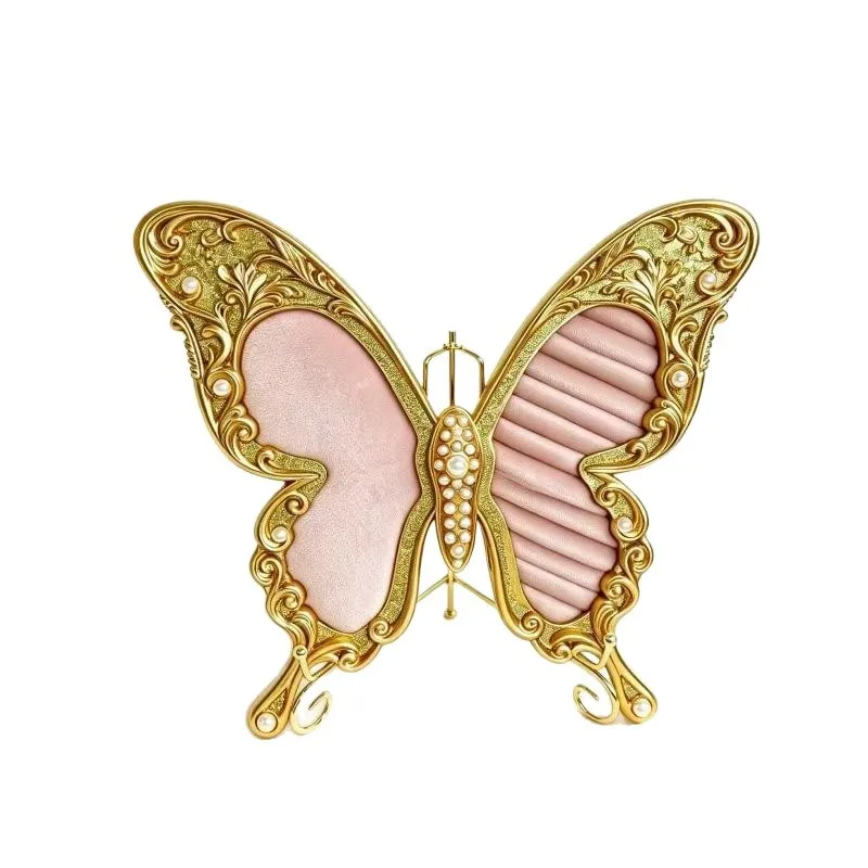 Vintage French Butterfly Jewelry Tray, Ring Earring Holder Display Stand, Light Luxury Velvet Storage Plate for Vanity