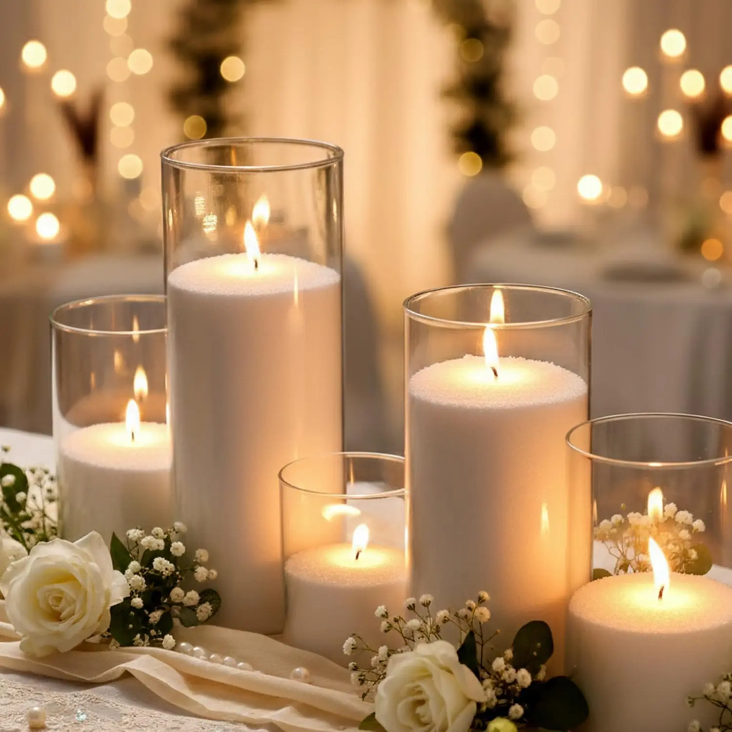 16LB Candle Sand- Pearled Candles with Wicks (50 Pcs) & Wooden Spoons, White Candle Beads, Sand Wax, Candles Unscented for Powder Candle Making, Wedding Decor
