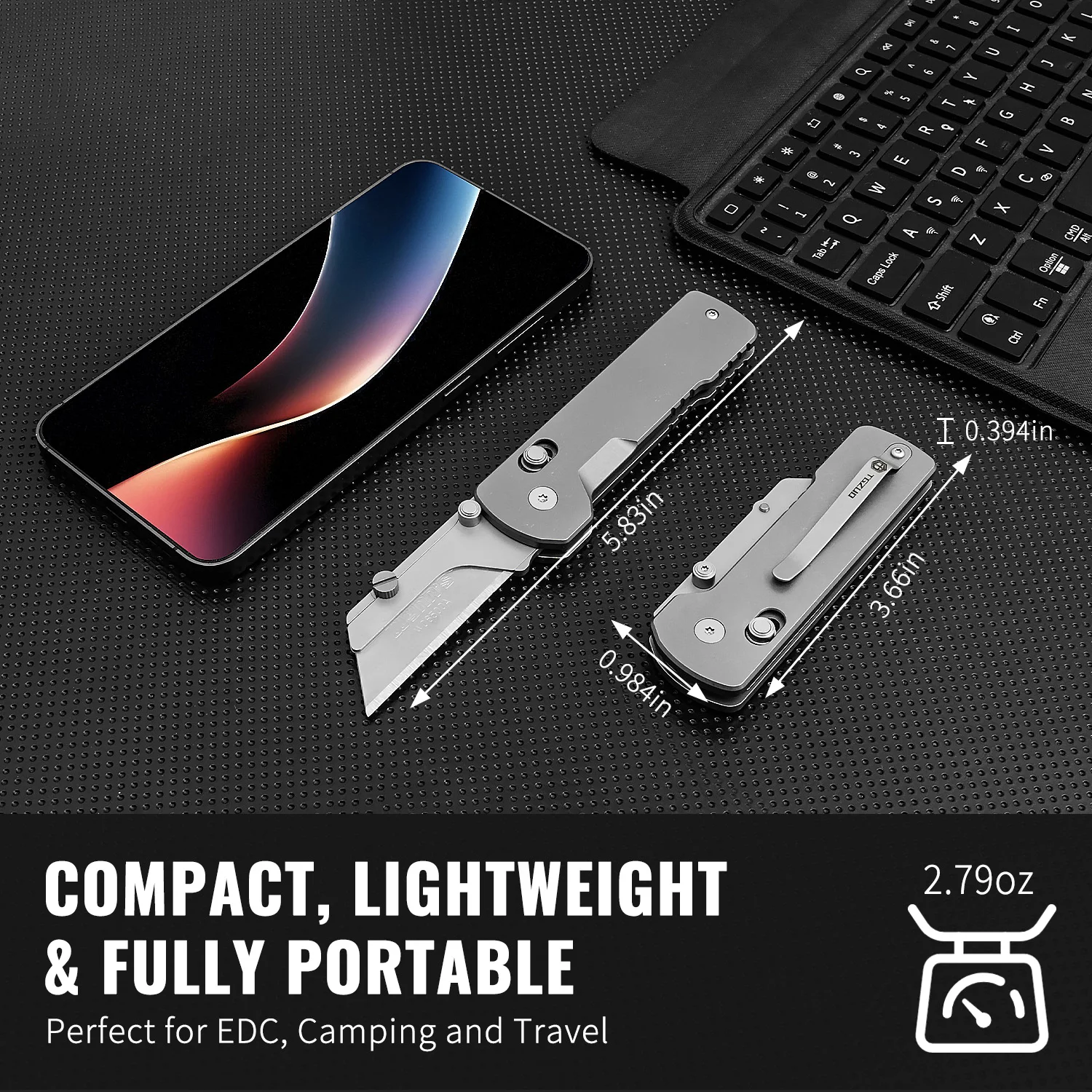 Utility Knife Titanium Alloy Folding Knife Pocket Knife EDC Wallpaper Cutter Paper Knife Replaceable SK5 Blades view 2