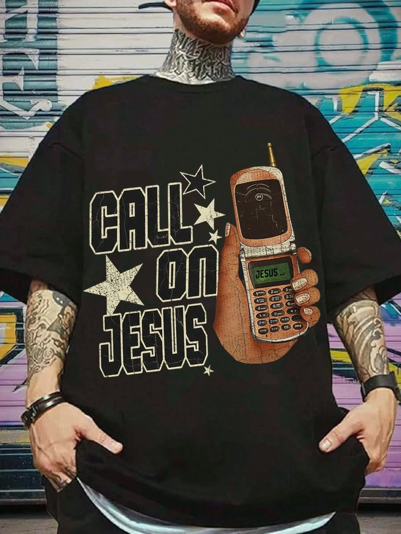 

"Calling for Jesus" Y2K Fun Christian Design T-shirt, 180g Thick Cotton, Retro Cellphone and Christian Theme