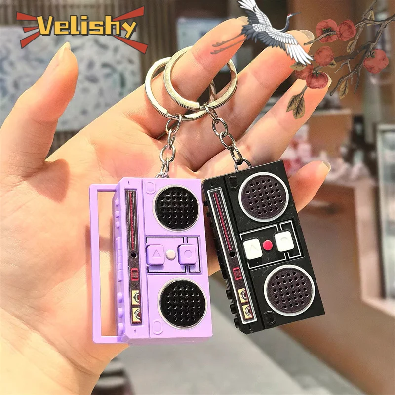 Mini Retro Recorder Keychain Can Record And Play Music Fun Music Box Pendant Tape Cassette Keyring Couple Gifts For Girlfriend