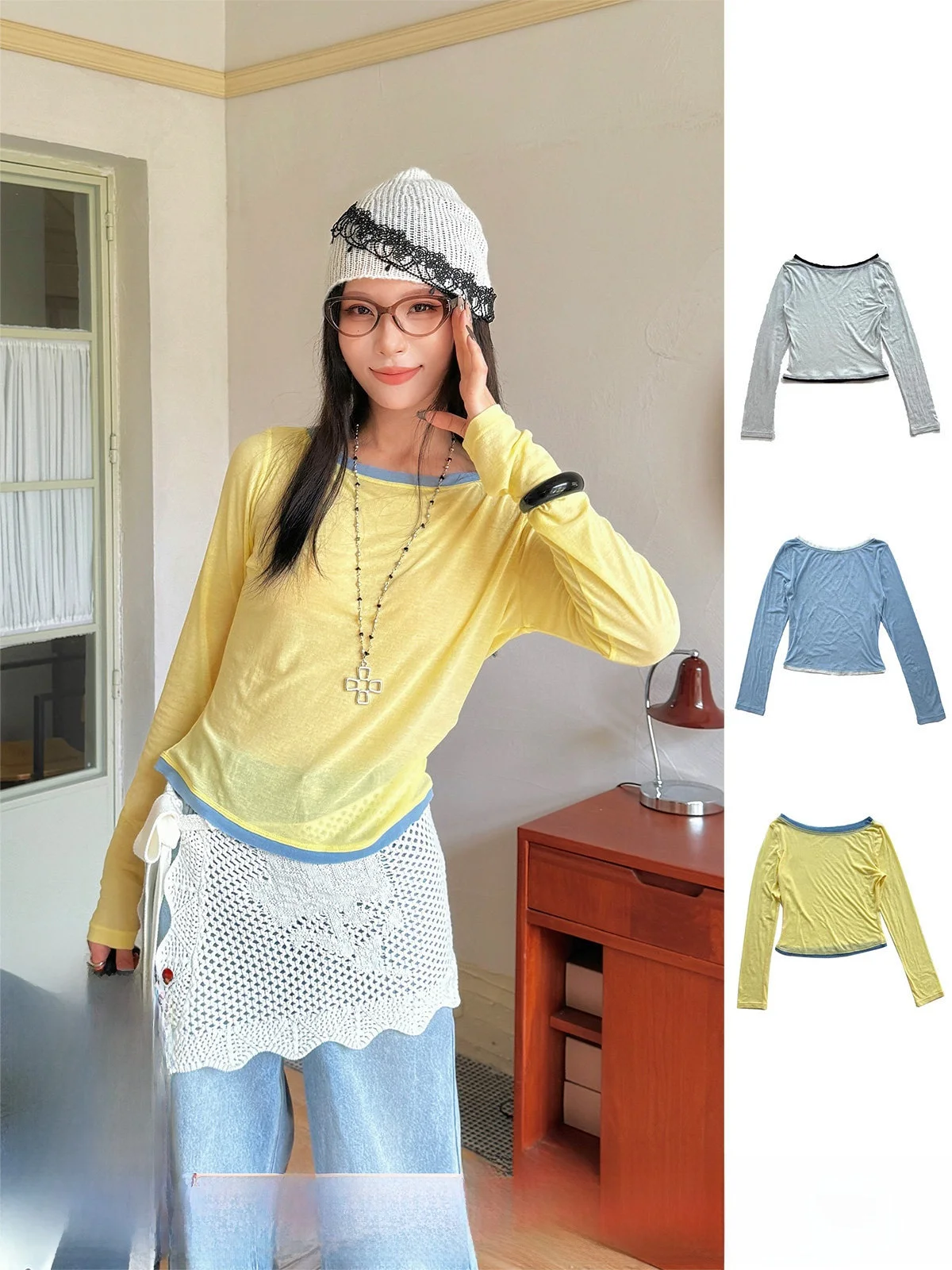 

Brand Base Shirt One-Shoulder Cotton Long Sleeve Women's T-shirt Autumn Collection Comfortable Fit Daily Wear