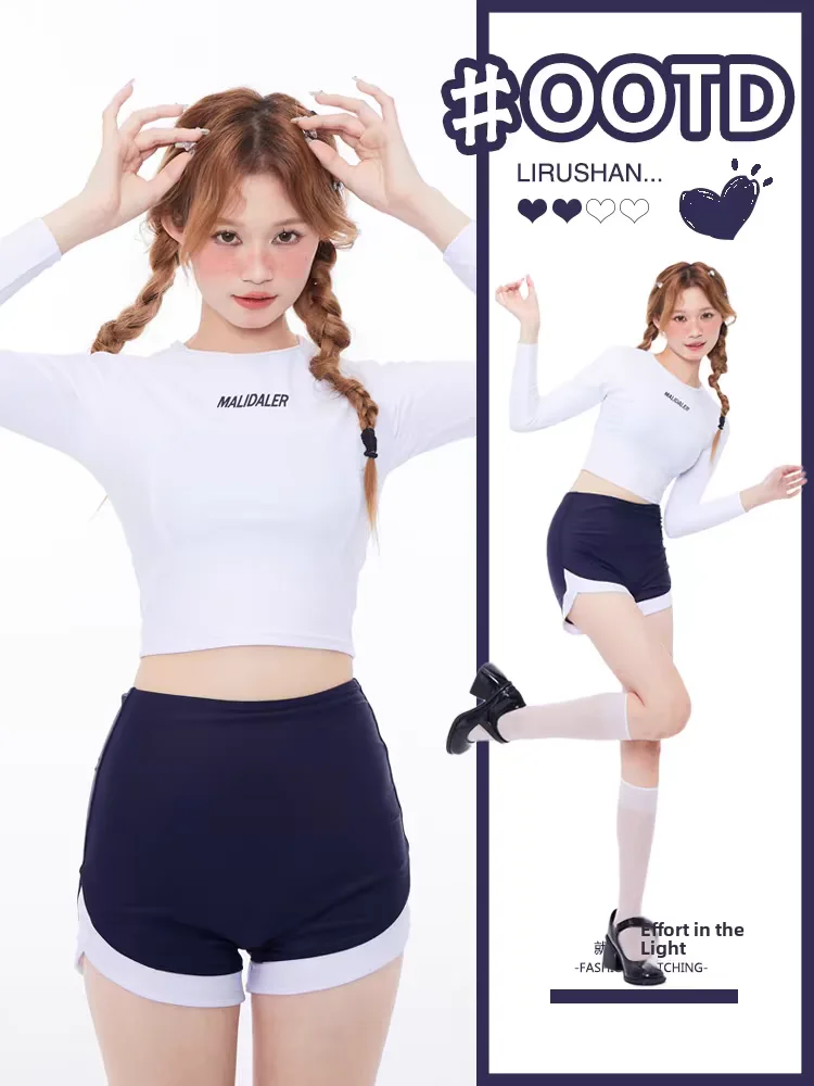 Conservative Long Sve Bikini Set for Girls Student Sports Separate Swimsuit Cute Japanese Sle for Hot Springs 2024 New A...