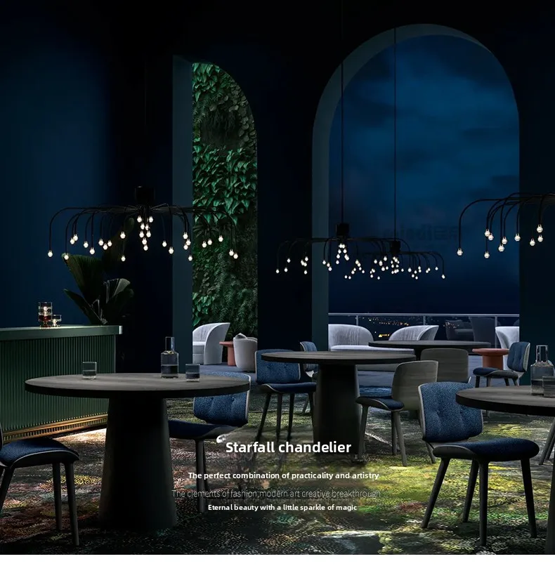 Modern Firework Style Chandelier Black Multi Arm LED Pendant Light Art Deco Hanging Lamp for Dining Room Living Room