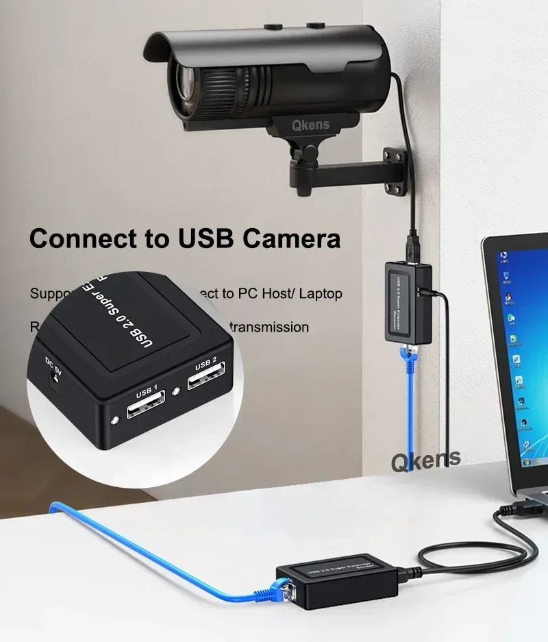 Super Fast 2 Port USB 2.0 Rj45 Extender Hub Adapter Over Cat6 Ethernet Network Cable 100m for Webcam Camera Mouse Printer U Disk