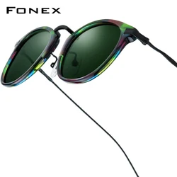 FONEX Acetate Titanium Sunglasses Women Trendy Brand Design Vintage Retro Round Polarized Japanese Sun Glasses for Men 85845