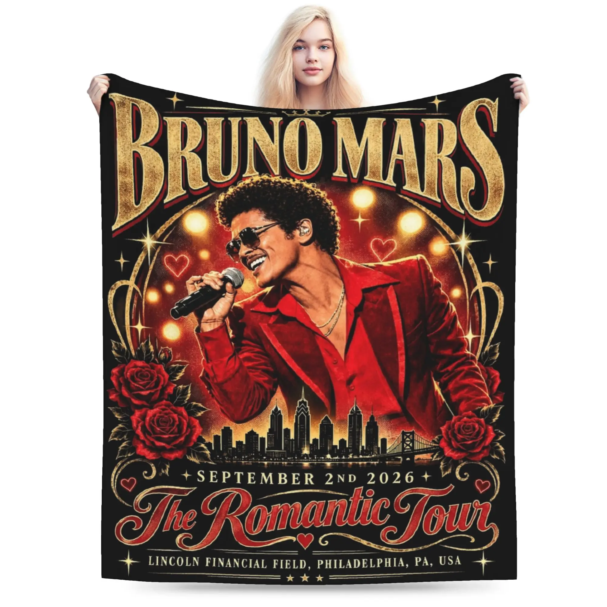 Bruno Mars Romantic Tour 2026 Throw Blanket for Couch  Soft Cozy Plush Blanket 50x60 Inch Multi-size Bedspreads for All Seasons