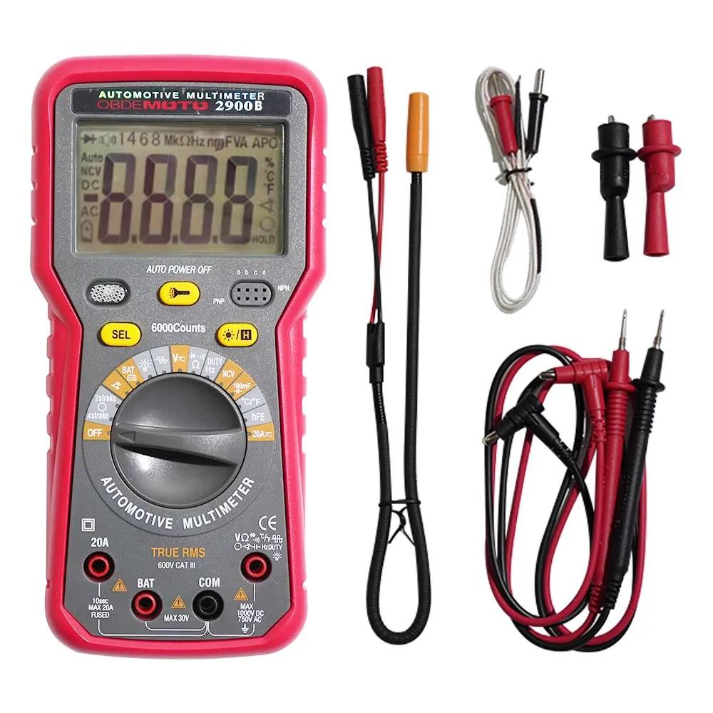 Digital Multimeter 6000 Counts Dwell Angle RPM Meter AC DC Voltage Current Crystal Triode hFE Parameter Automatic Gauge 2900A