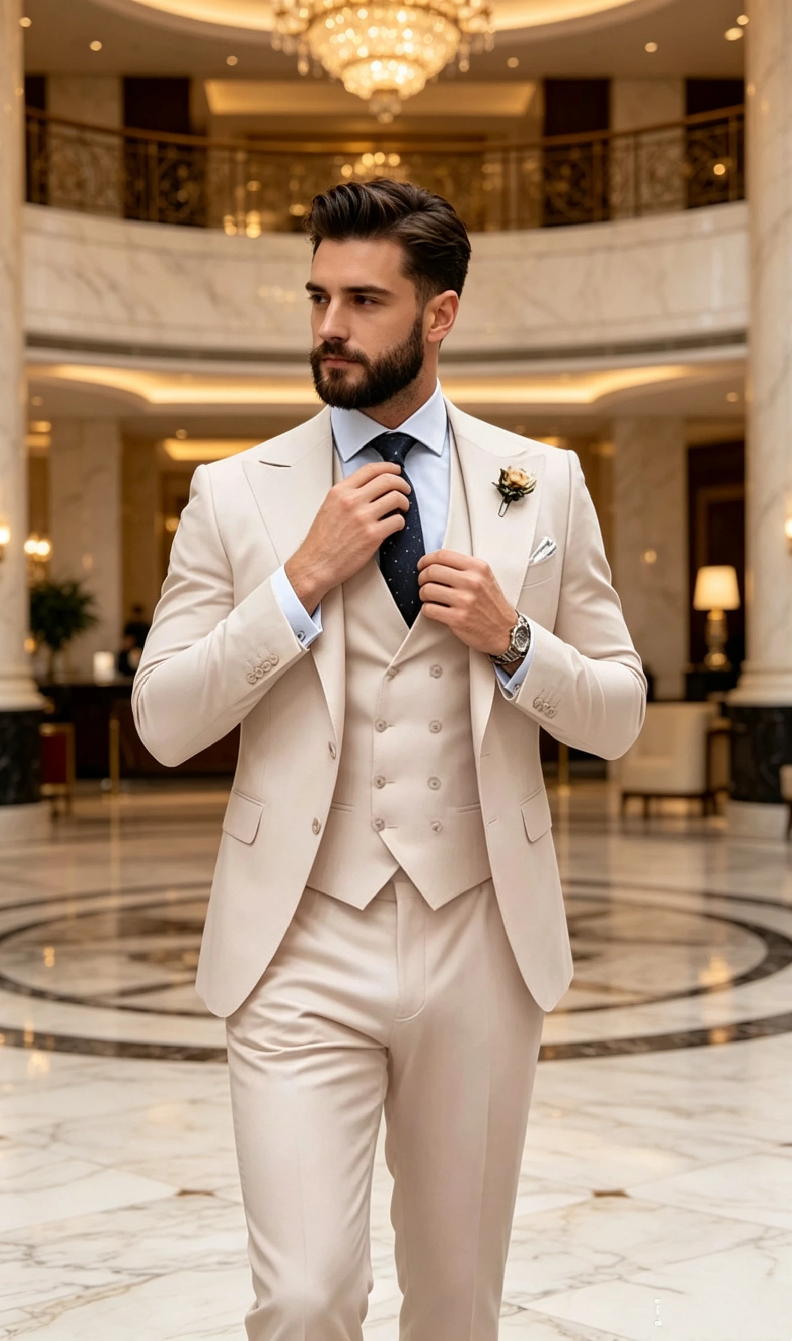 Latest Coat Vest Pant Designs Beige Men Wedding Suit Peak Lapel Blazer Formal Groom Tuxedo Wedding Suit For Men Prom Party Dress