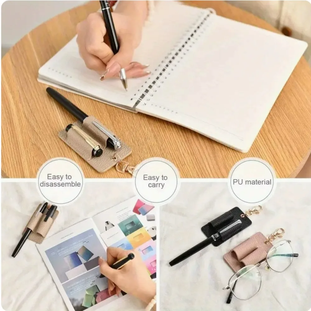 

New Portable PU Lanyard Pen Holders Hanging Creative Design Leather Pen Pouch Space-Saving Pen Case Office Supplies
