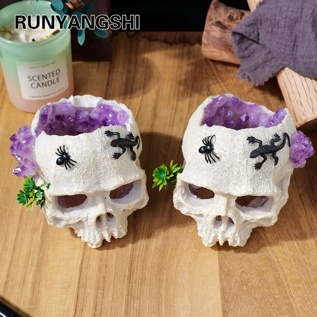 1PC Natural Crystals Healing Stones Amethyst Tooth Flower Skull Hand Crystal Feng Shui Ornament Home Decoration Halloween Gift