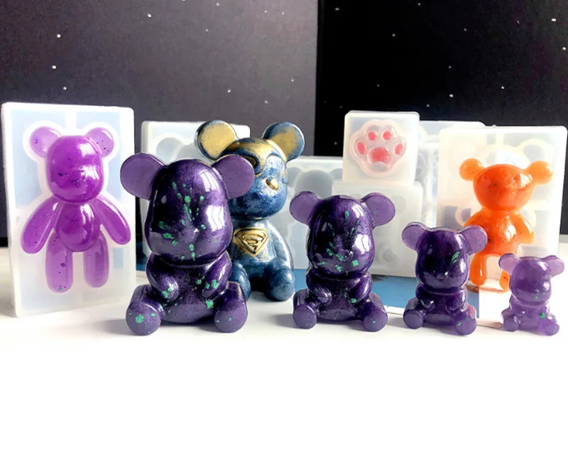 Cute Crystal Drip Gel Sitting Little Bear Silicone Mold DIY Jewelry Making Little Bear Pendant Hand Tool