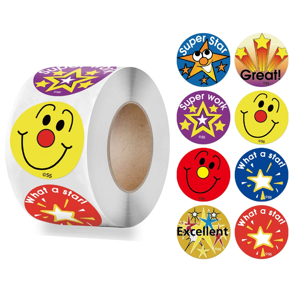 50-500pcs Cute Cartoon Reward Sticker For Teacher Encouragement Student Round Labels Animals Stationery Sticke