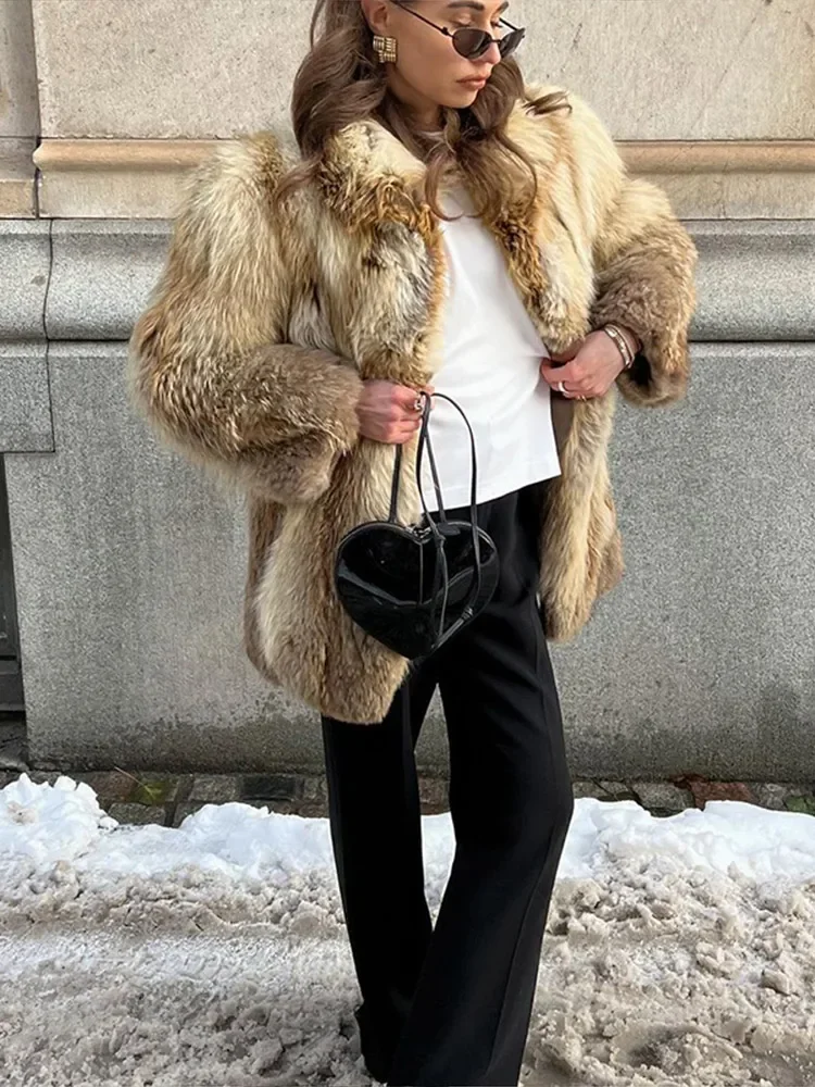 Flurry Thicken Warm Faux Fur Coat Women Elegant Lapel Long Sleeve Loose Cardigan Jacket Winter New Lady Street Outerwear