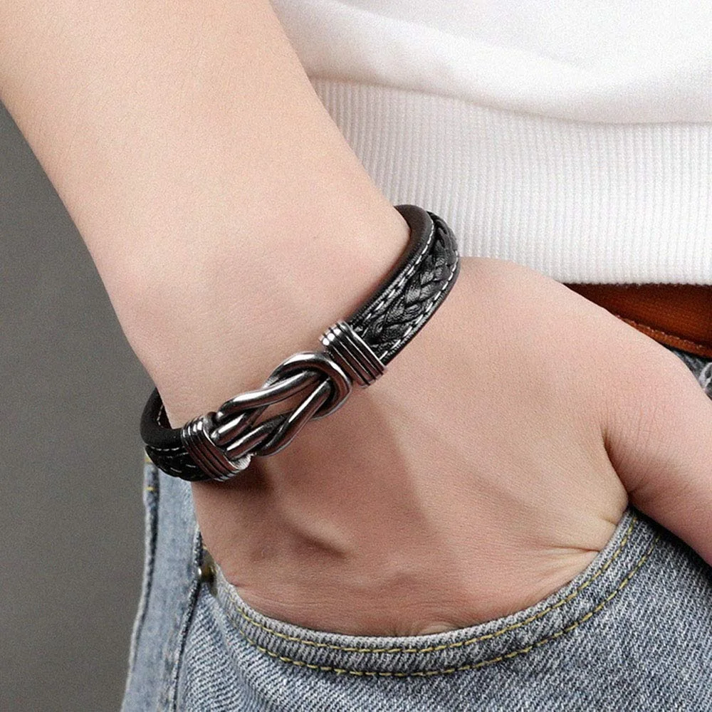 Braided Leather Urn Bracelet for Ashes Stainless Steel Cremation Memorial Bracelet for Human Dog Cat Keepsake Gift