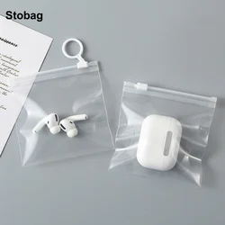 StoBag 50pcs Wholesale Transparent Zipper Bags Pull Loop Packaging Small Clear Pouch Plastic Sealed Earphone Storage Pocket