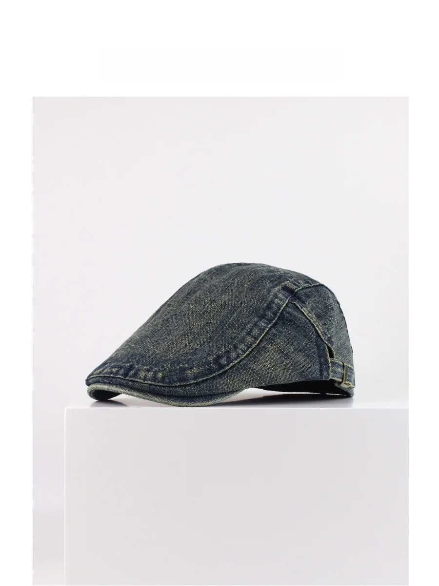 casquette-fetsbuy-american-washed-denim-forward-cap-style-artistique-decontracte-a-visiere-courte-type-newsboy-bleu-fonce-unisexe