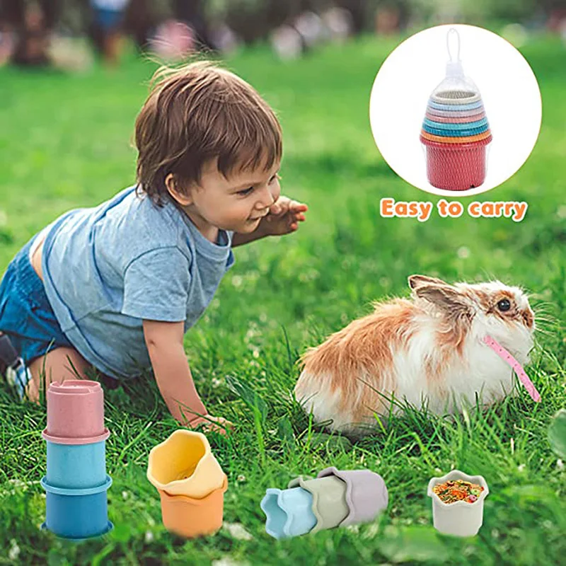 Stacking Cups Toy For Rabbits Multi-Colored Reusable Small Animals Puzzle Toys For Hiding Food Playing Bunny Accessories Pet