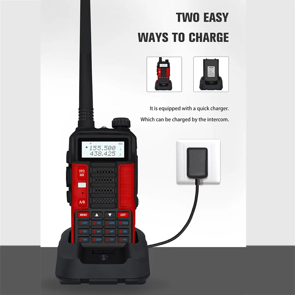 High Power Radio Transceiver UV-5R Plus For Long Range Communication Dual Stage DMR Walkie Talkie Blak