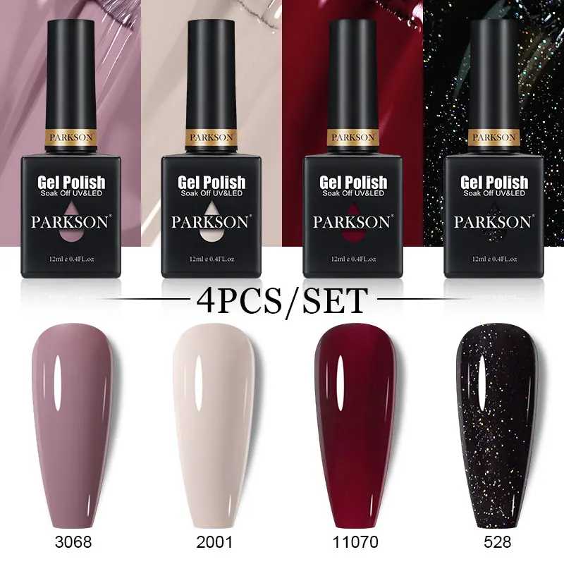 Parkson Glitter Gel Nail Polish Set 4PCS Nude Fluorescence LED UV Translucent Semi Permanent Soak Off Long Lasting For Manicure