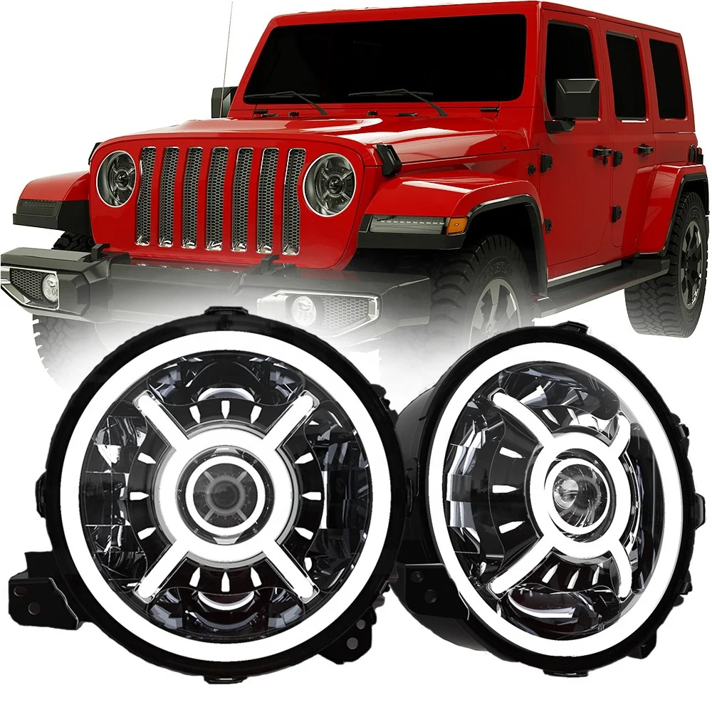 car headlight auto lighting system for jeep jl 9 inch round headlights with halo DRL for jeep wrangler JL 2018+ 9