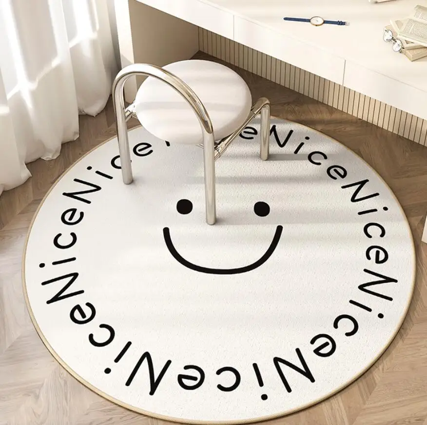 Fluffy Carpet For Living Room Round Cartoon Smile Face Carpet For Bedroom Furry Rug Plush Play Mat Soft Bedroom Floor Mat