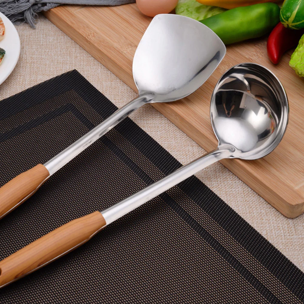

Wood Handle Long Handle Soup Spoon Stainless Steel Plastic Heat Resistant Ladle for Cooking Hot Pot Kitchen Spoon Wares