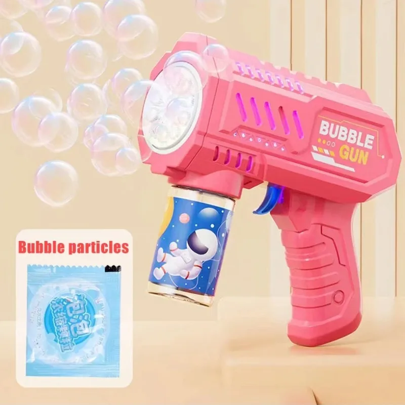 Pistola de burbujas totalmente automática, máquina de burbujas de cohete, soplador automático con juguete líquido de burbujas para niños, regalos de burbujas al aire libre para la playa