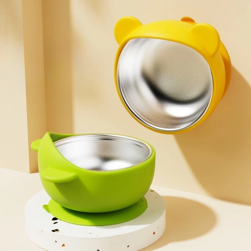 

304 Stainless Steel Bowl with Detachable Silicone Sucker Bowl Baby Feeding Tableware Infant and Baby Learning To Eat Baby Supply