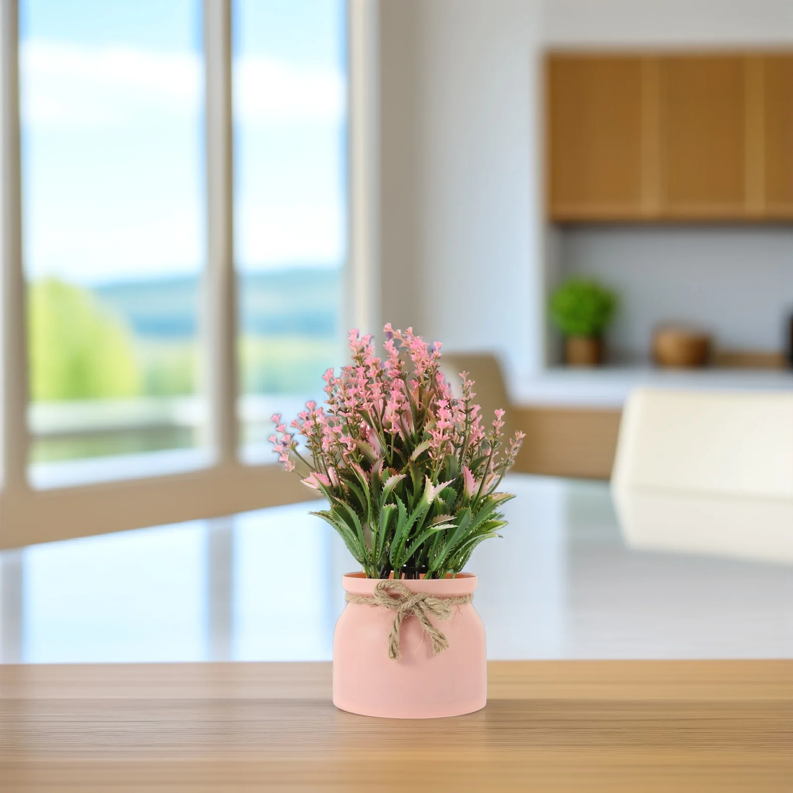 

Artificial Potted Plants Pink Plastic Decor Lifelike Small Bonsai Desk Bookshelf Home Office Decor Fake Flowers