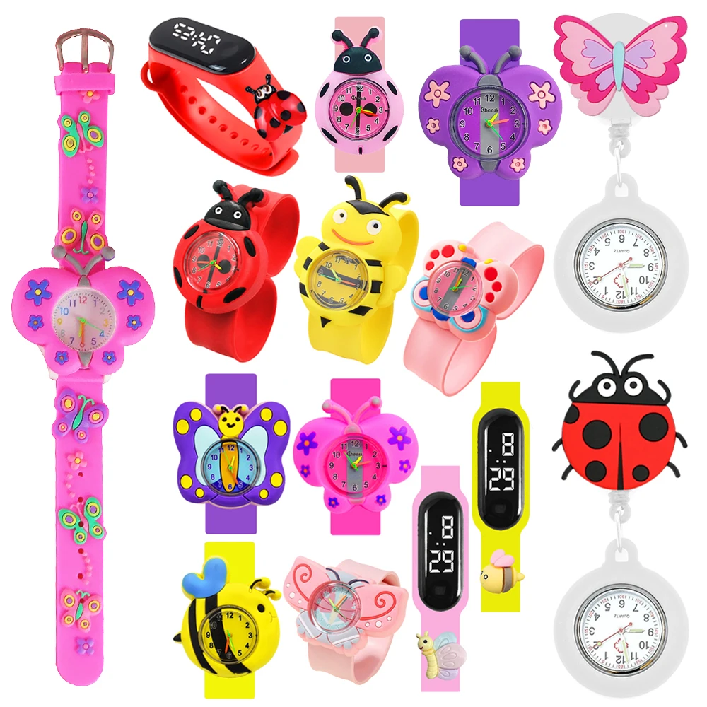 2026 New Cartoon Butterfly Bee ladybug Watches for Children Birthday Gift Slap Bracelet Boys Girls Kids Watches Student Clock