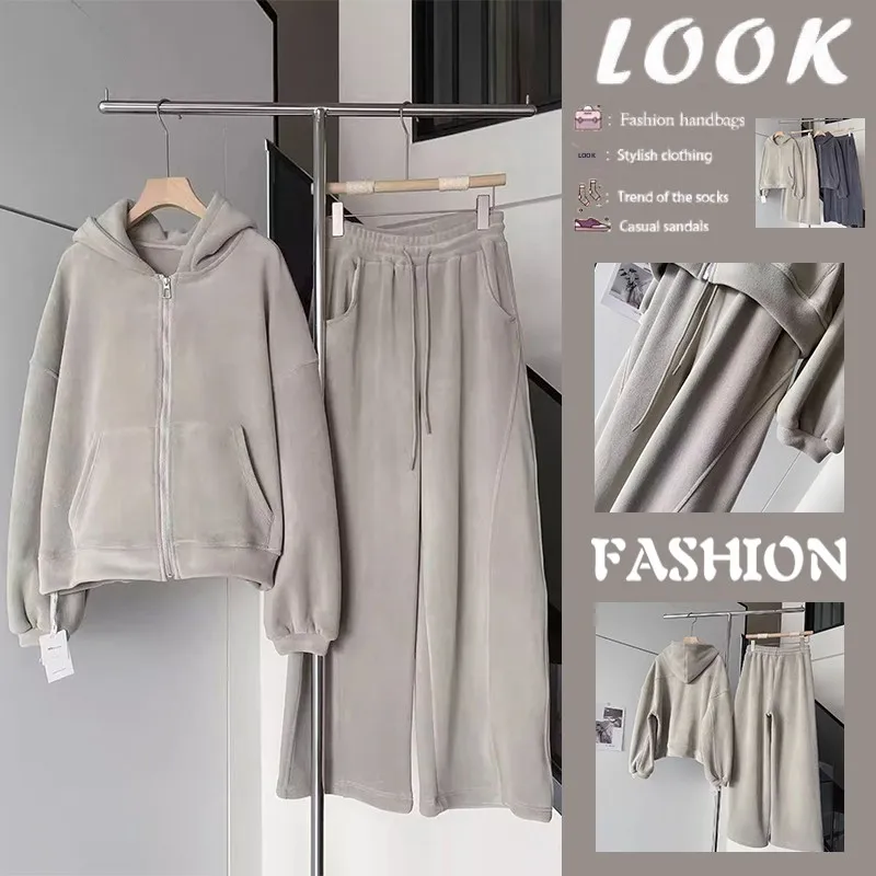

Women's Hoodie Set Lazy Sle Casual Loose Two-Piece Winter Sweatirt Pants Outfit Korean Version Thiened Long Sve