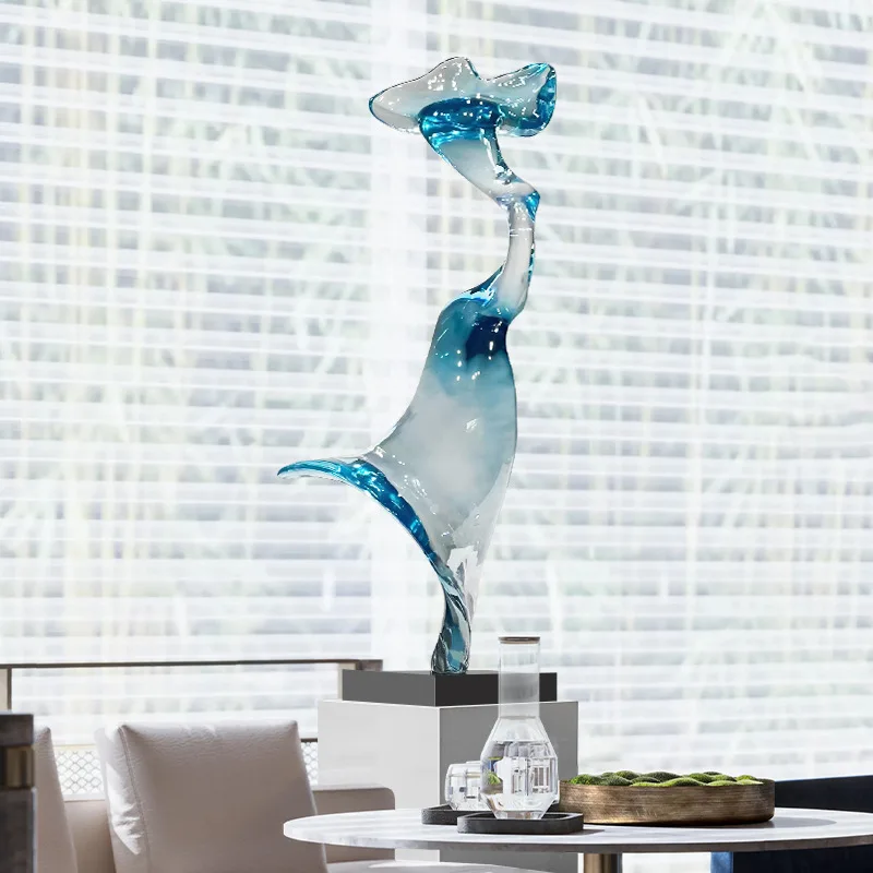 Modern abstract living room, entrance soft decoration resin, floor-to-ceiling transparent sculpture ornament