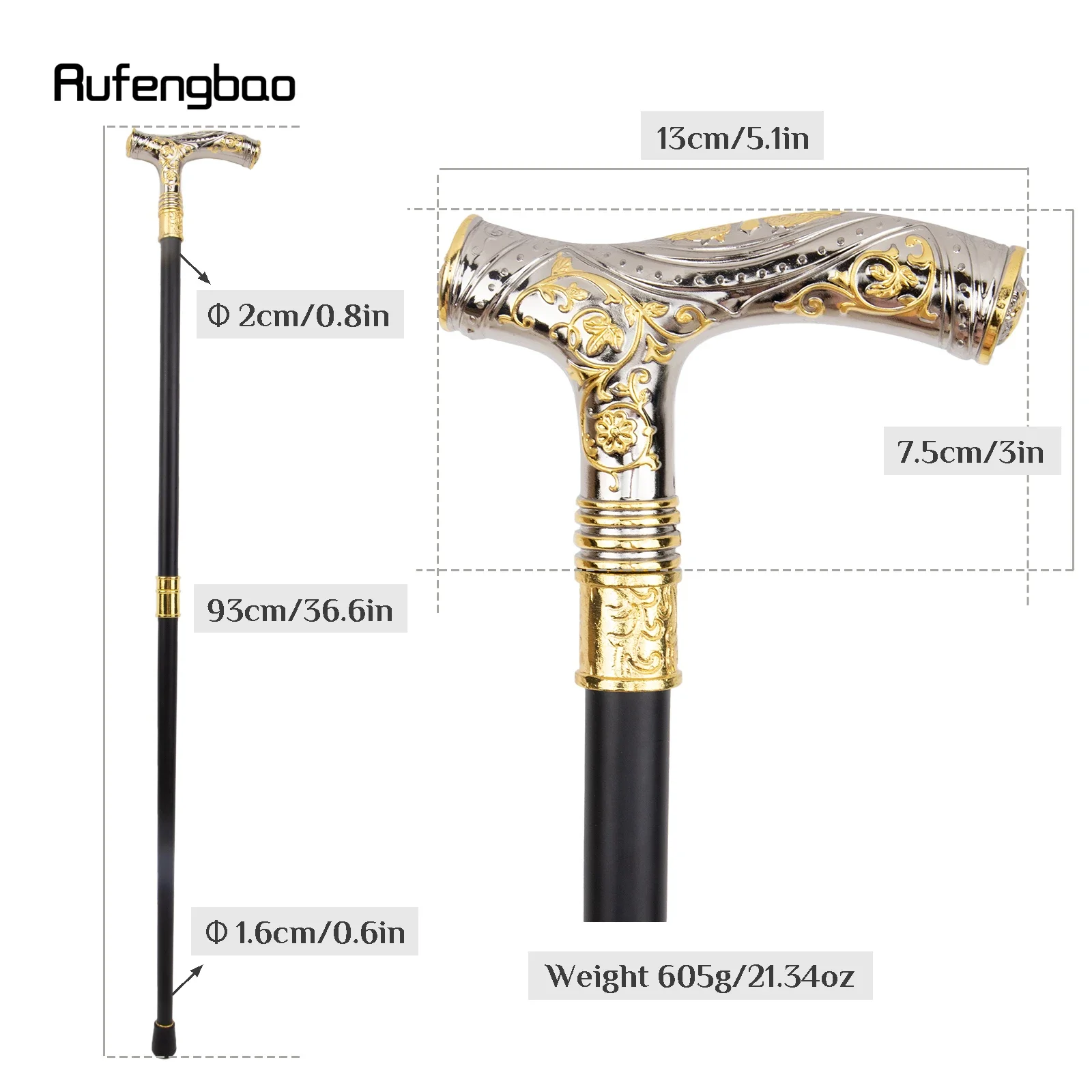 Golden White Eagle Head Flower Totem Relief Walking Cane Fashion Walking Stick Gentleman Crosier Knob Walking Stick 93cm