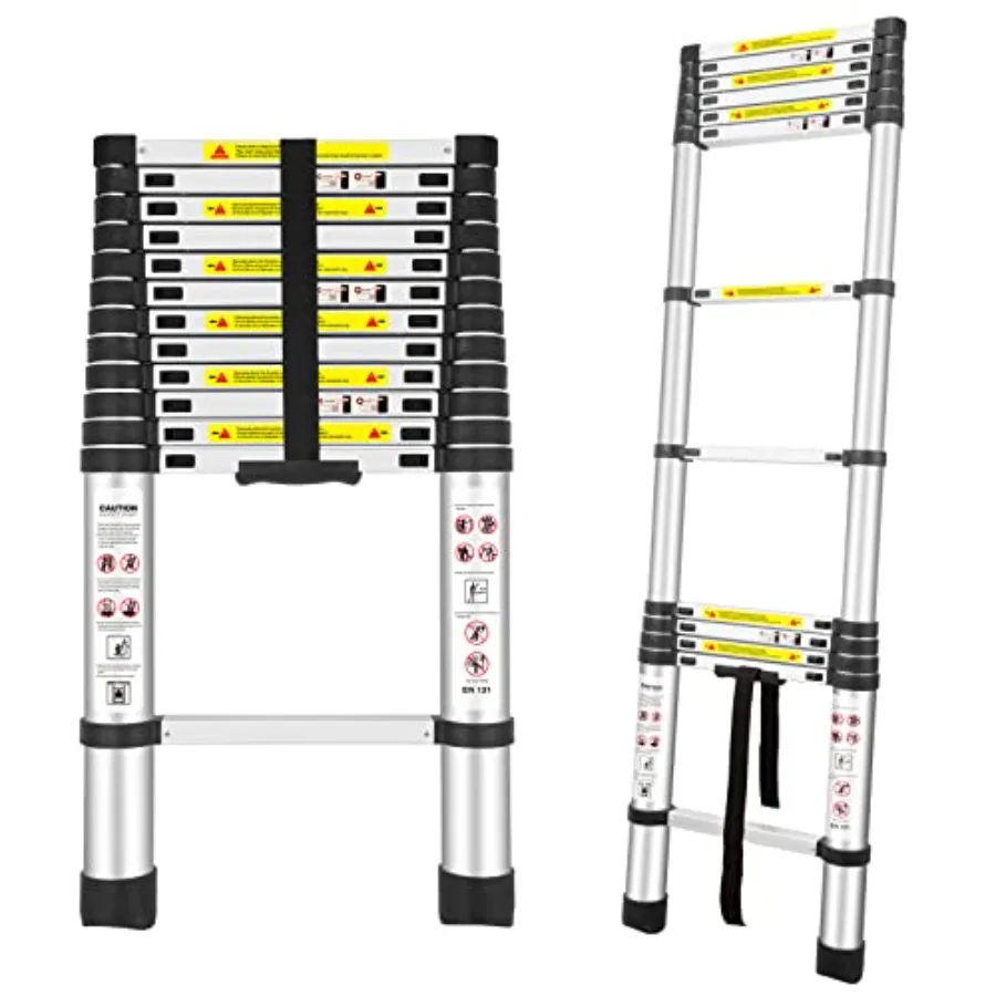 

Aluminum Extension Ladder 12.5Ft/3.8M EN131 Standards for RV Attics Families Outdoor Work Black Max Load 330lbs