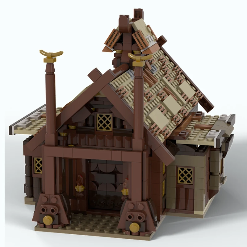 Spot MOC-186205 blocs de construction à assembler de petites particules, village Viking médiéval, modèle modulaire, maison dorée, collection de cadeaux à faire soi-même