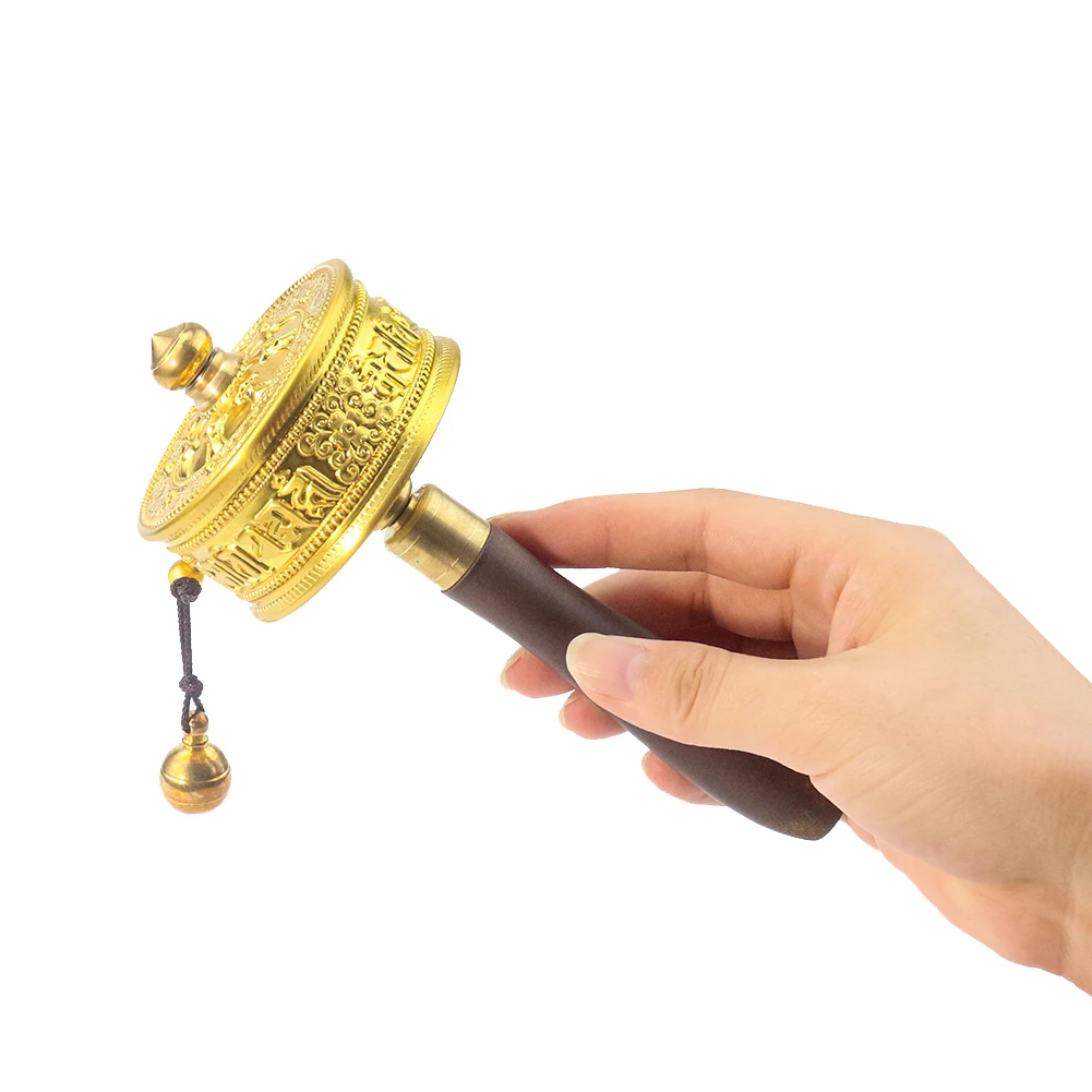 

1PC Chinese Special Crafts of Tibet Six-character Mantra Hand Shake Warp Wheel Mute Copper Wood Warp Barrel Ornament Home Decor