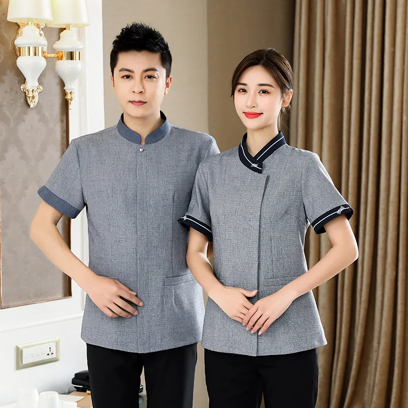 Ropa de trabajo de Hotel para mujer, uniforme de servicio de limpieza de suelo, manga corta, asistente de habitación de Hotel, uniforme PA de verano