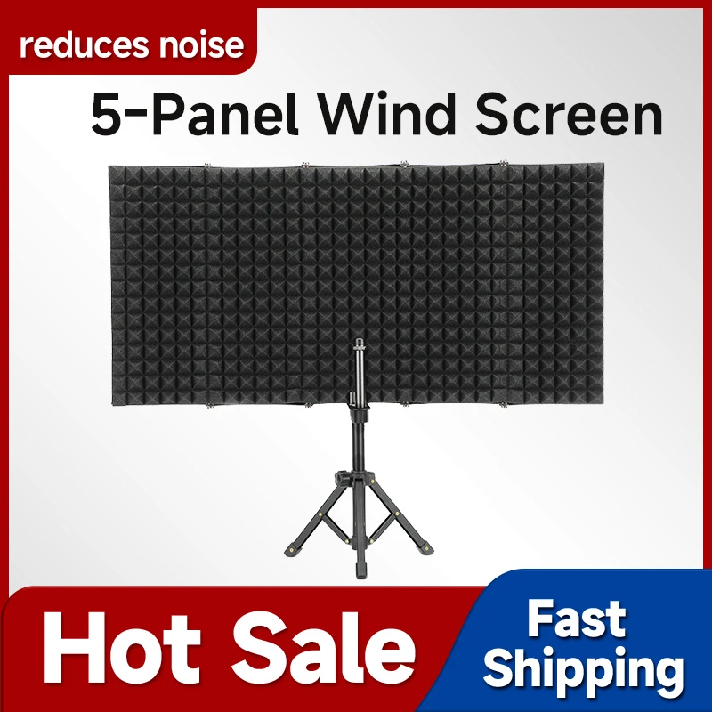 Microphone Isolation Shield 5-Panel Wind Screen for Recording Studio Foldable High-Density Absorbing Sponge