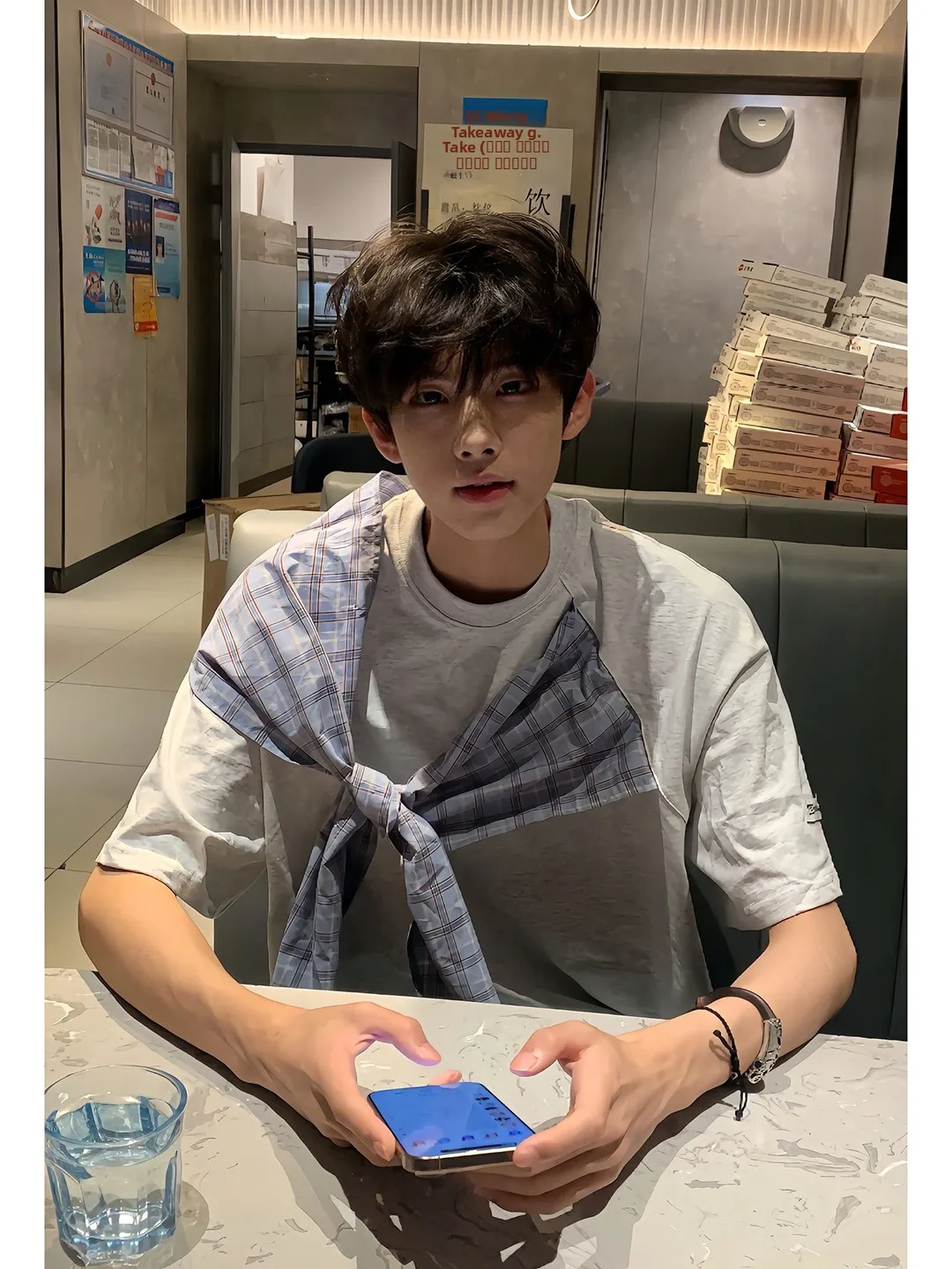 Gray Knot Splice Short Sleeve Men's T-shirt College Style American Retro Design Half Sleeve Summer Youth Fashion