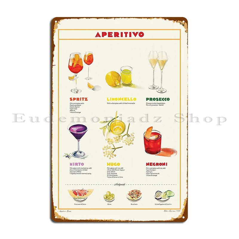 Aperitivo Recipe Art Metal Plaque Poster Club Designer Create Club Classic Tin Sign Poster