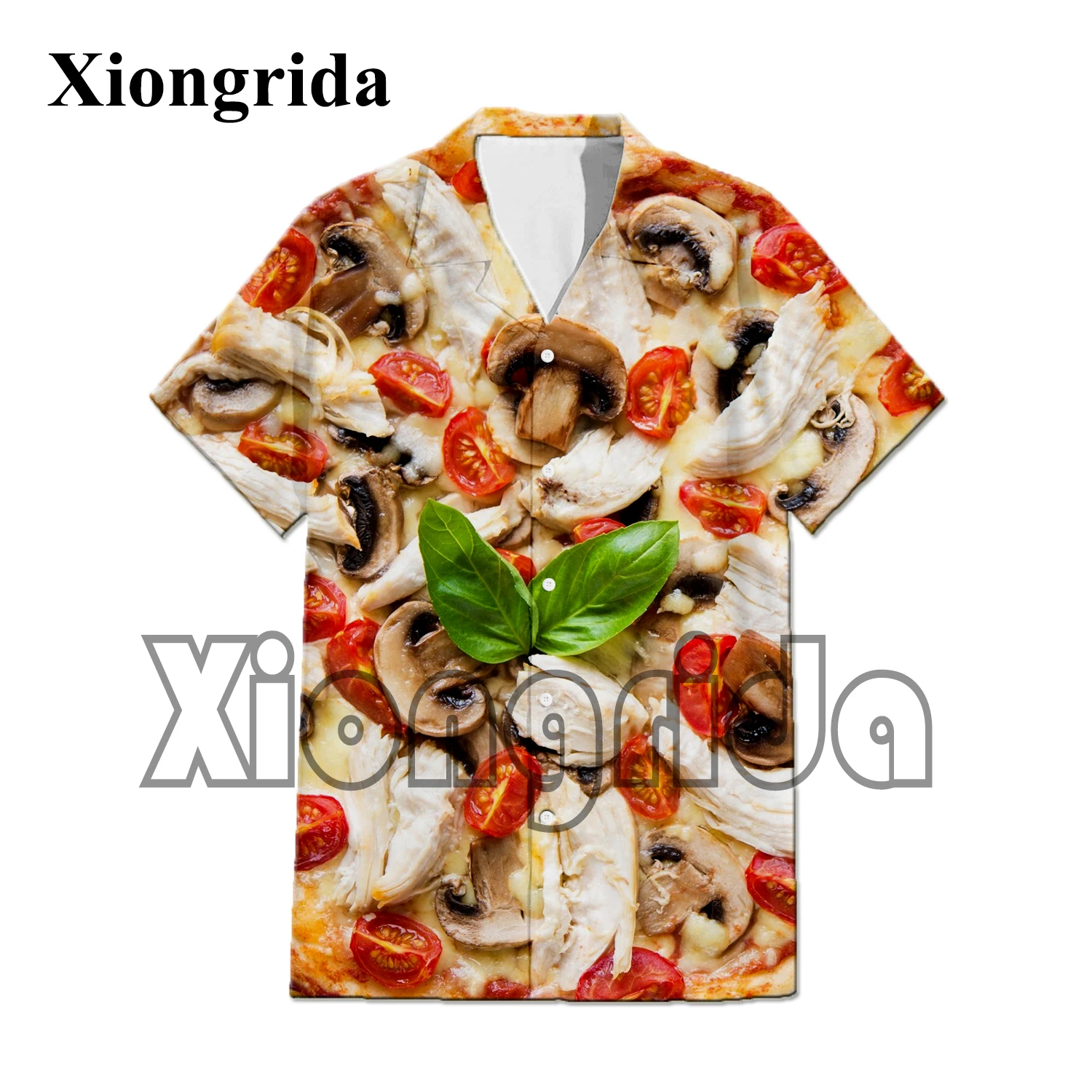 Novelty Pizza Print Shirts Mens 3D Food Print Hawaii Beach Shirts Hip Hop Harajuku Unisex Short Sleeve Blouse Tops Streetwear