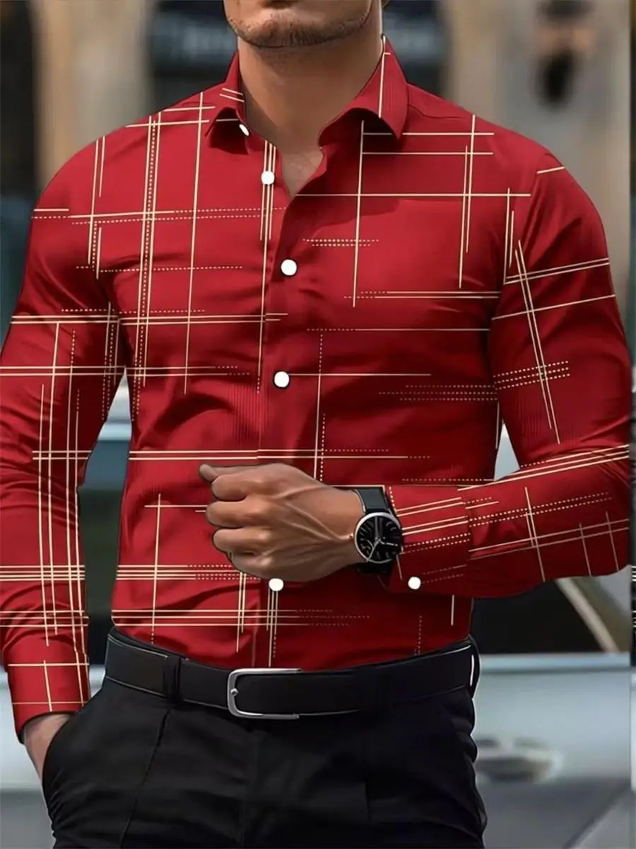 

Striped men's long sleeved shirt, casual and comfortable, fashionable and trendy, street outdoor, soft fabric