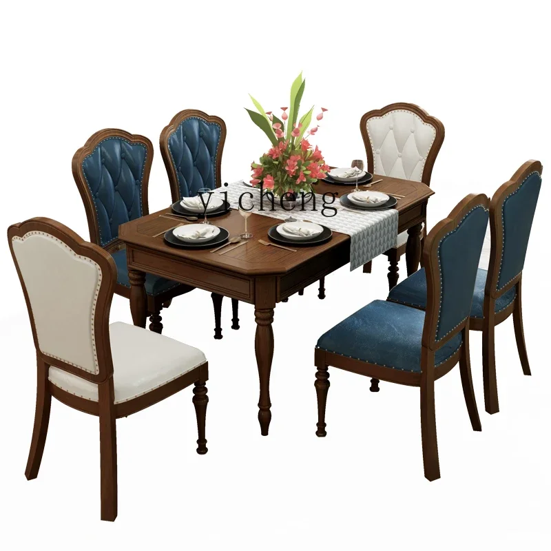 

ZF all solid wood dining table and chair combination rectangular simple ash wood dining table small apartment