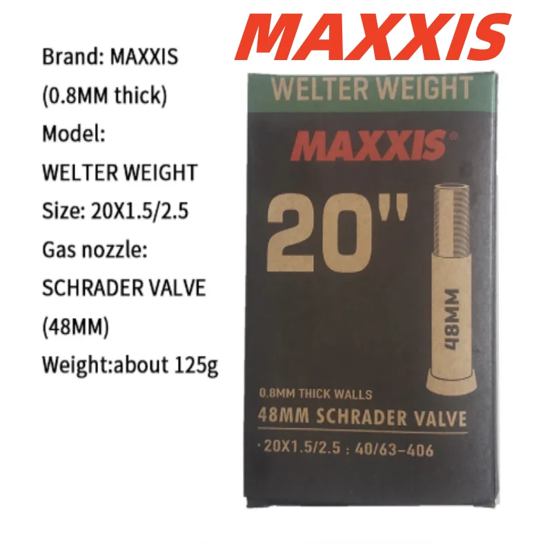 MAXXIS WELTER peso 0,8mm de espesor tubo interior de 20 pulgadas, boquilla AV/SV: 48mm de largo.