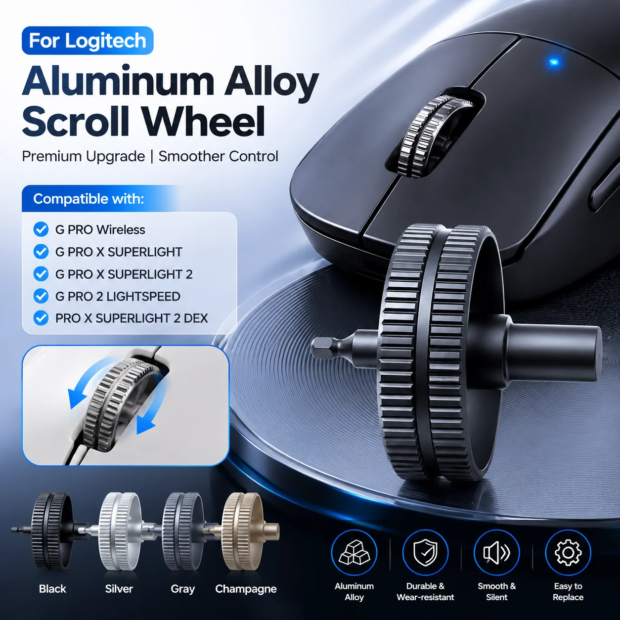 Image of Mausrad für Logitech GPW 1. bis 4. Generation, G Pro/G Pro X Serie – Gaming-Maus, Metall-Scroll-Roller, Ersatz-Zubehörwerkzeuge für Mäuse