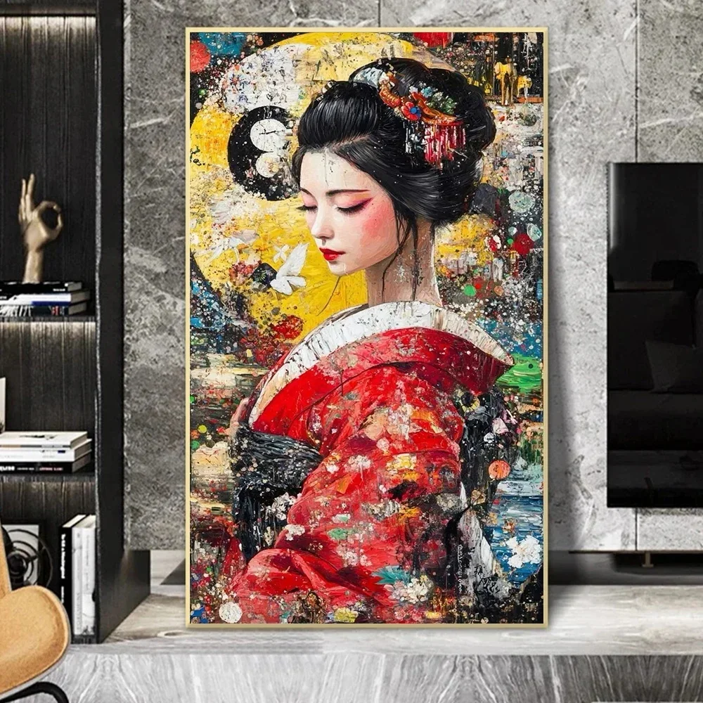 Japanese Geisha Painting Abstract Woman Canvas Wall Art Vintage Girl Anime Poster Prints for Bedroom Living Room Home Decor