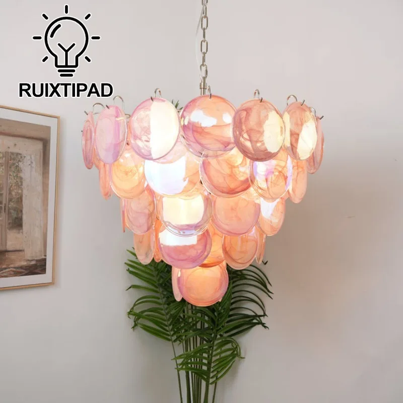 

Multicolour Murano Disc Chandelier Living Room Dining Room Decor French Atmosphere Glass Pendant Light Indoor Lighting Fixture
