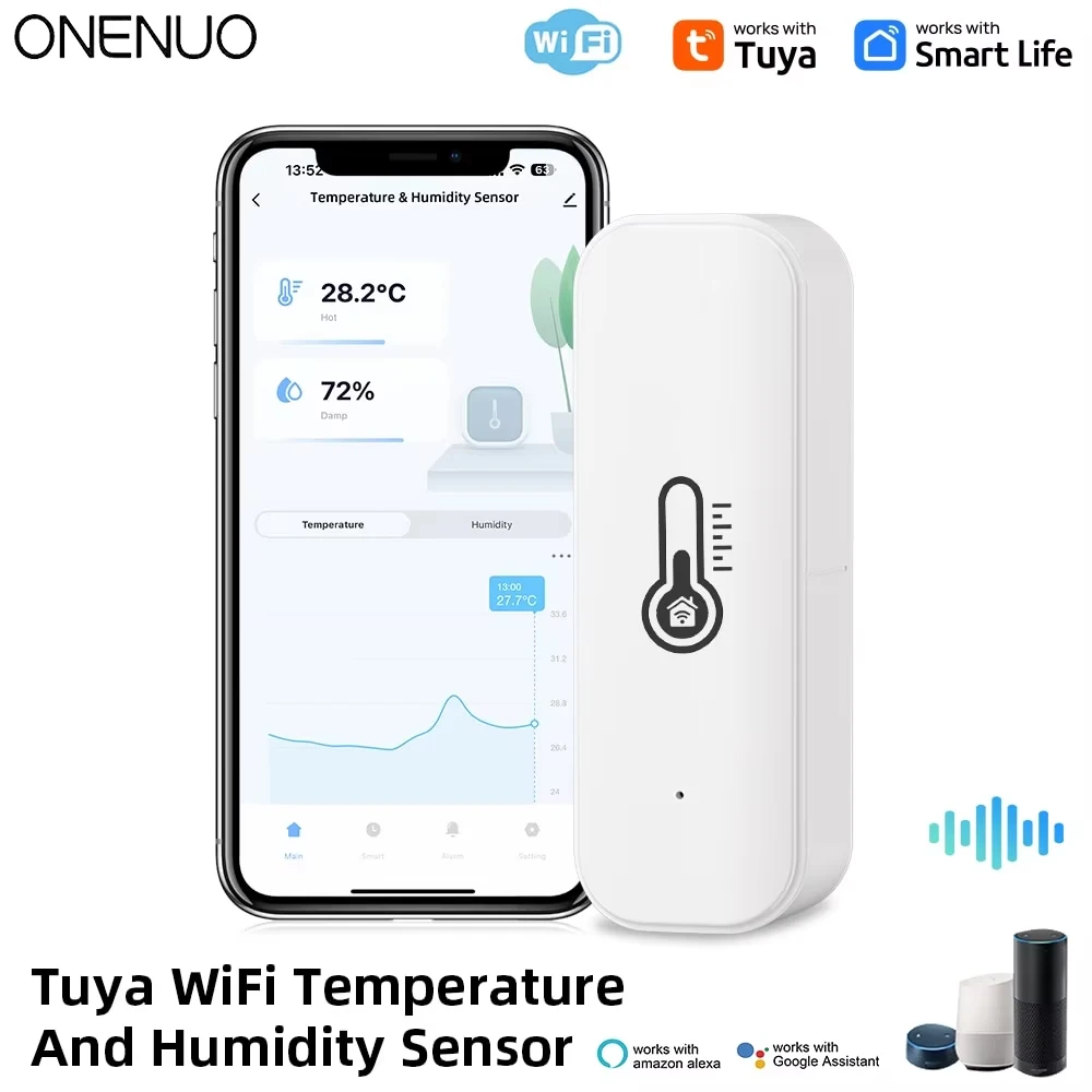 Tuya WiFi Temperature and Humidity Sensor Indoor Humidity Sensor Battery Powered APP Monitoring For Alexa Google Home Voice